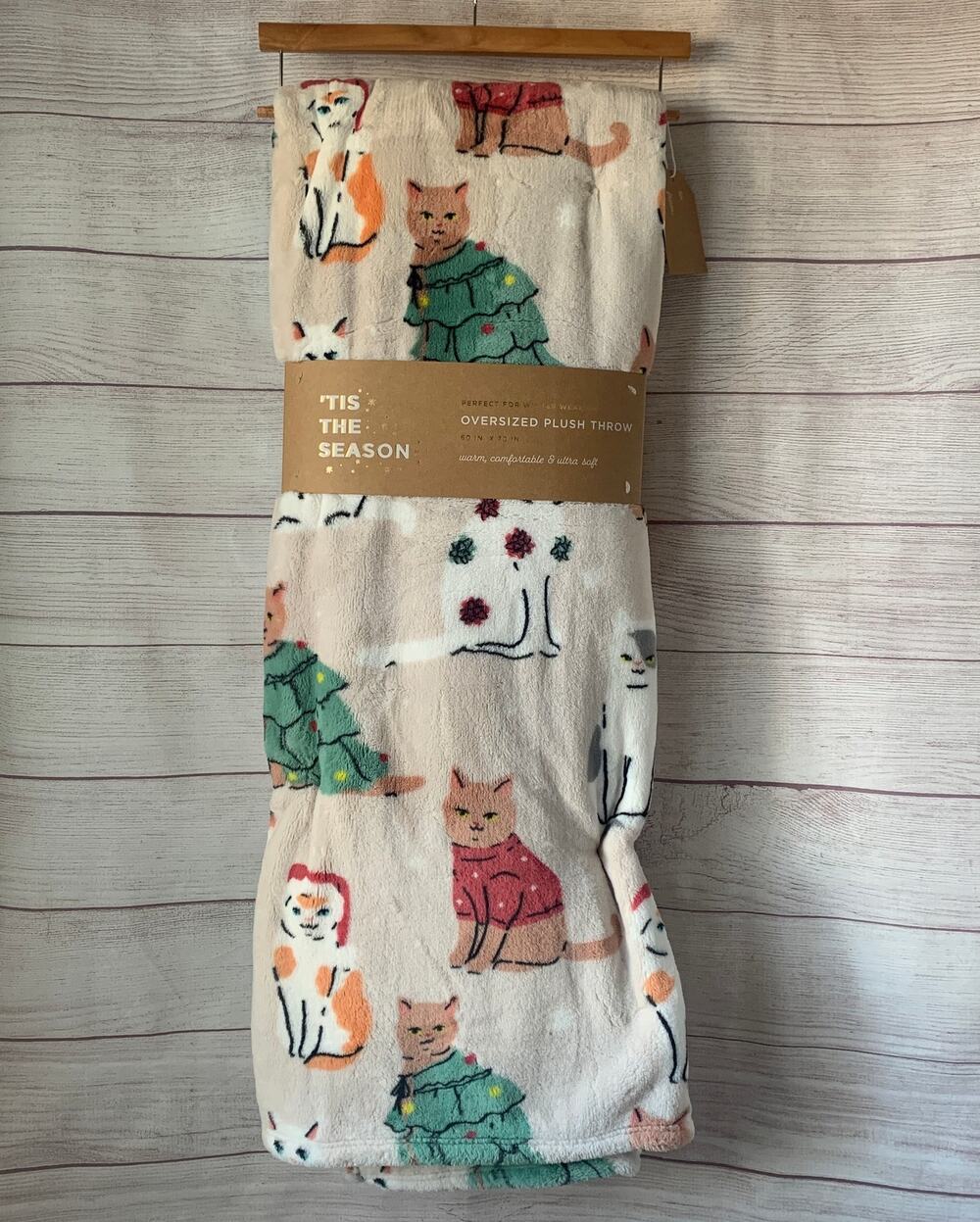TisThe Season Christmas Cat Blanket Oversized Plush Throw 60x70"